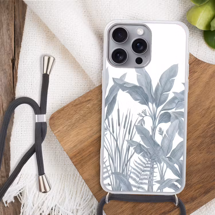 Planten - Bladeren - Natuur - Grijs Hoesje iPhone 16 Pro Max met koord klein -sfeer4