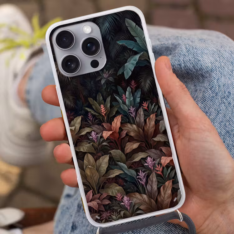 Planten - Tropisch - Jungle - Donker - Natuur Hoesje iPhone 16 Pro Max met koord klein -sfeer3