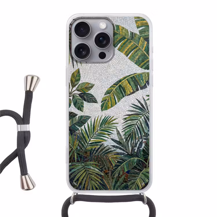 Planten - Tropisch - Mozaïek - Groen - Natuur Hoesje iPhone 16 Pro Max met koord klein -3d