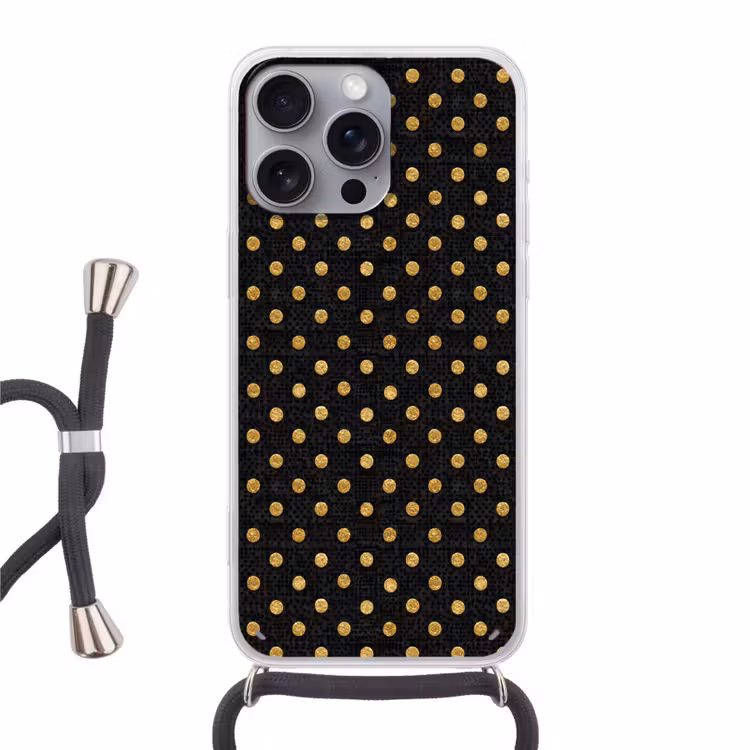 Polka Dot - Stippen - Goud - Zwart Hoesje iPhone 16 Pro Max met koord klein 804 -3d