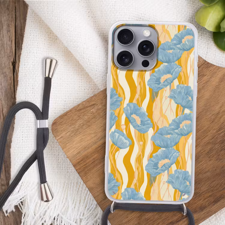 Papavers - Botanisch - Blauw Hoesje iPhone 16 Pro Max met koord klein 804 -sfeer4