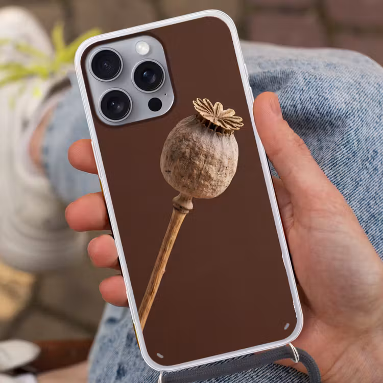 Papaverbol - Droogbloem - Bruin - Minimalistisch Hoesje iPhone 16 Pro Max met koord klein -sfeer3