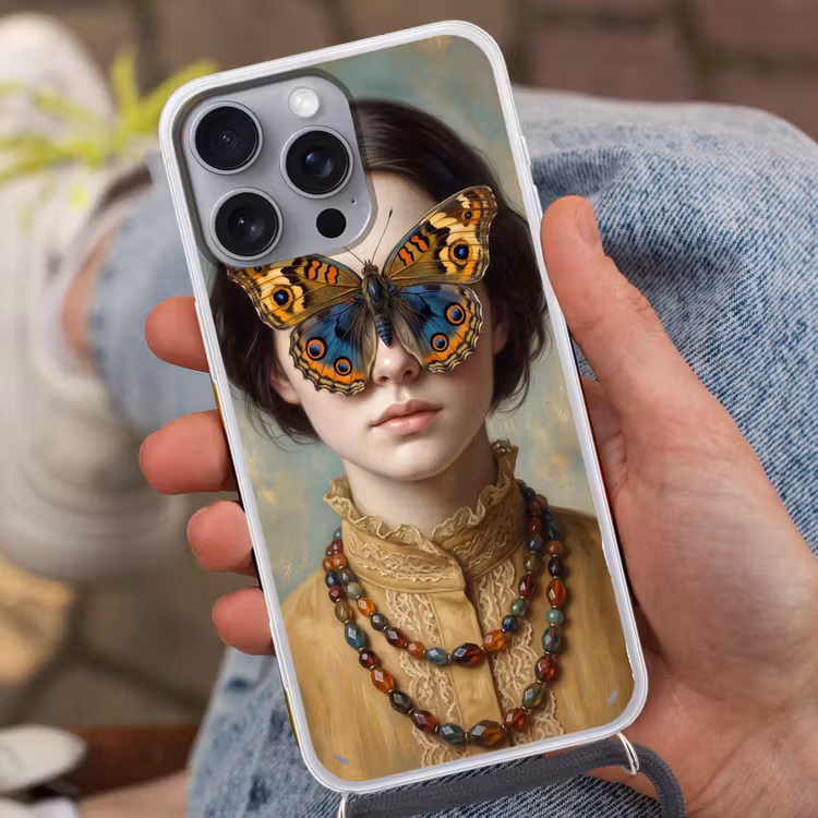 Portret - Vlinder - Kleurrijk Hoesje iPhone 16 Pro Max met koord klein -sfeer3
