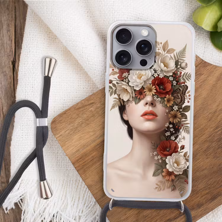 Portret - Bloemen - Cremé Hoesje iPhone 16 Pro Max met koord klein -sfeer4