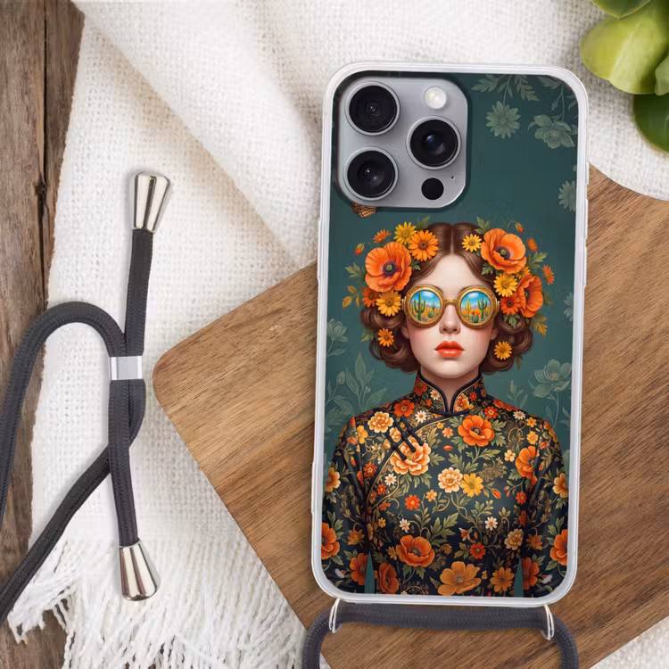 Portret - Vrouw - Kleurrijk - Expressief Hoesje iPhone 16 Pro Max met koord klein -sfeer4