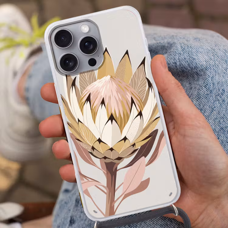 Protea - Bloem - Botanisch - Beige Hoesje iPhone 16 Pro Max met koord klein -sfeer3
