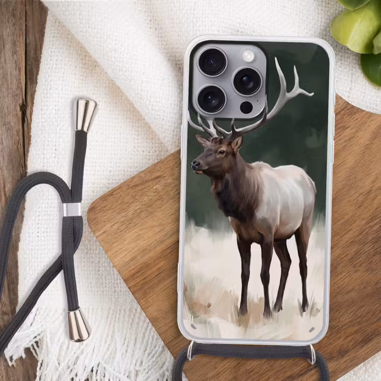 Edelhert - Gewei - Schildering - Rustiek Hoesje iPhone 16 Pro Max met koord klein -sfeer4