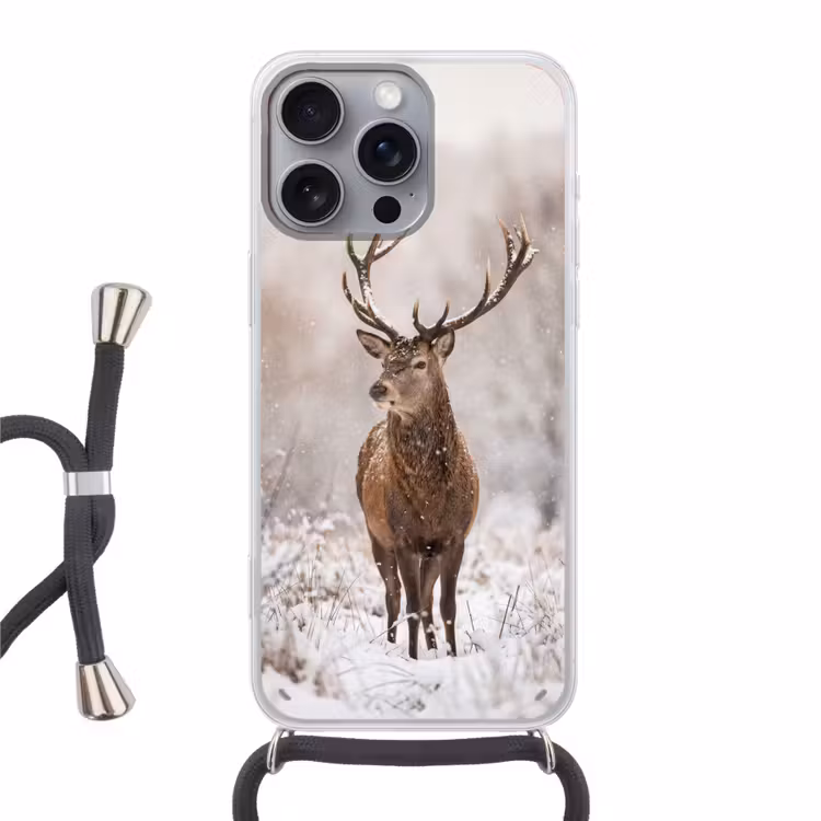Edelhert - Bos - Sneeuw - Winter - Majestueus Hoesje iPhone 16 Pro Max met koord klein -3d