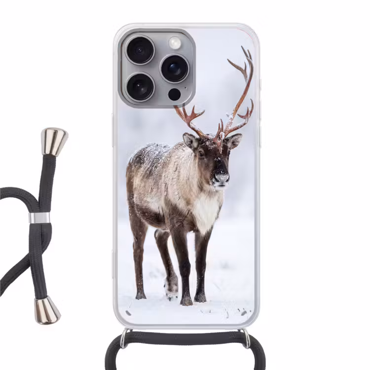 Rendier - Gewei - Toendra - Sneeuw - Wild Hoesje iPhone 16 Pro Max met koord klein -3d