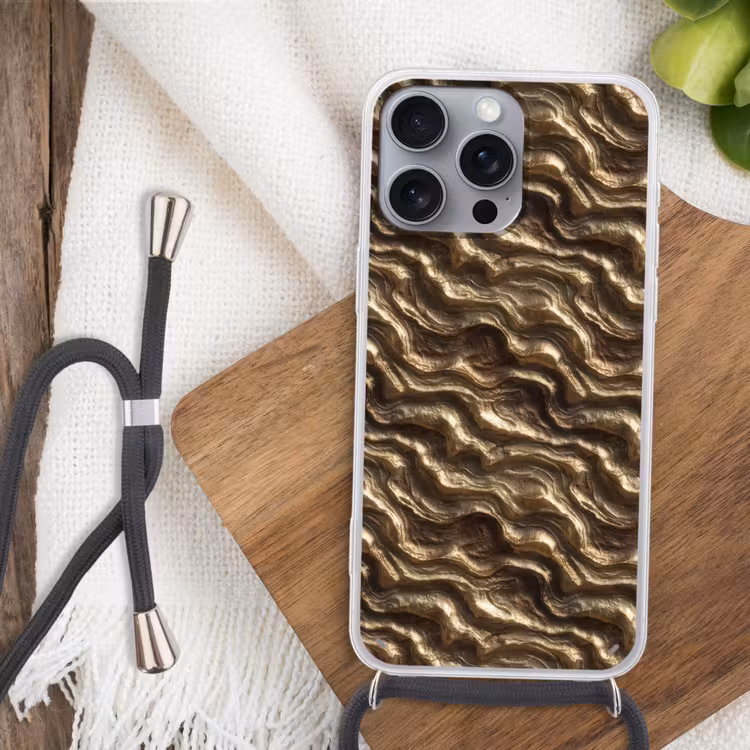 Reliëf - Golven - Abstract - Bronsgoud Hoesje iPhone 16 Pro Max met koord klein 804 -sfeer4