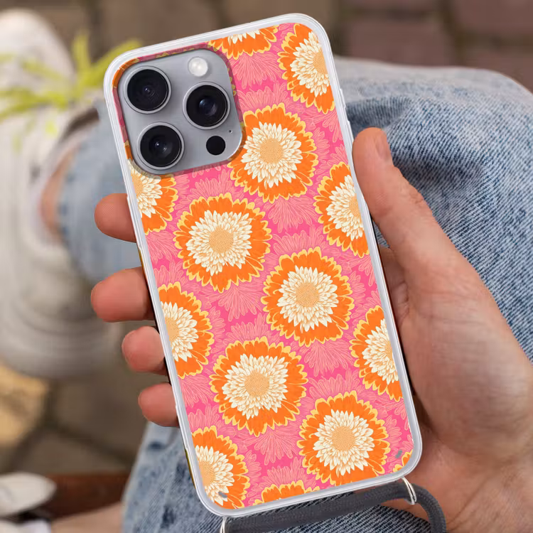 Retro - Bloemen - Kleurrijk Hoesje iPhone 16 Pro Max met koord klein 804 -sfeer3