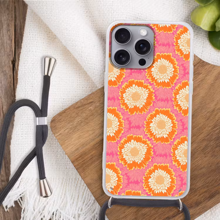 Retro - Bloemen - Kleurrijk Hoesje iPhone 16 Pro Max met koord klein 804 -sfeer4