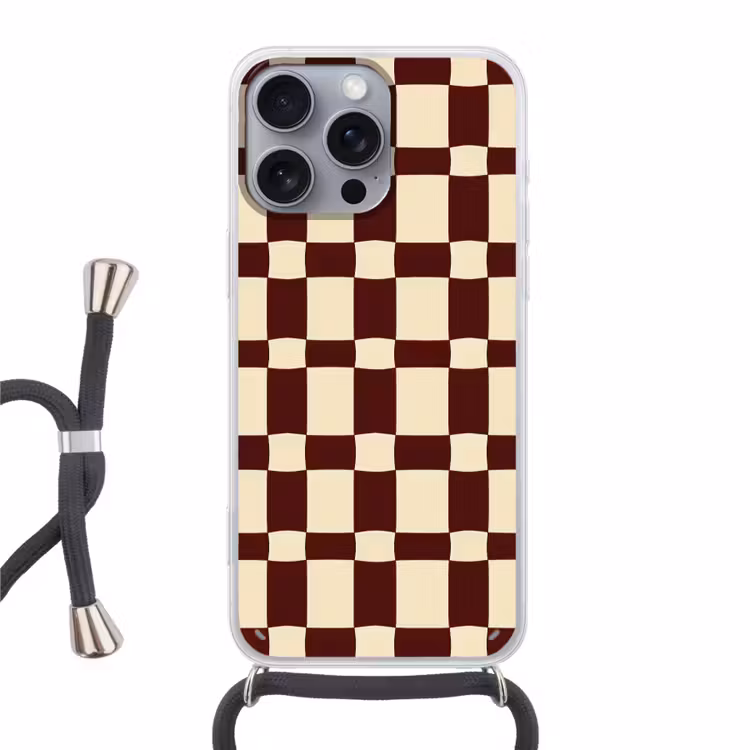 Retro - Patroon - Bruin Hoesje iPhone 16 Pro Max met koord klein 804 -3d