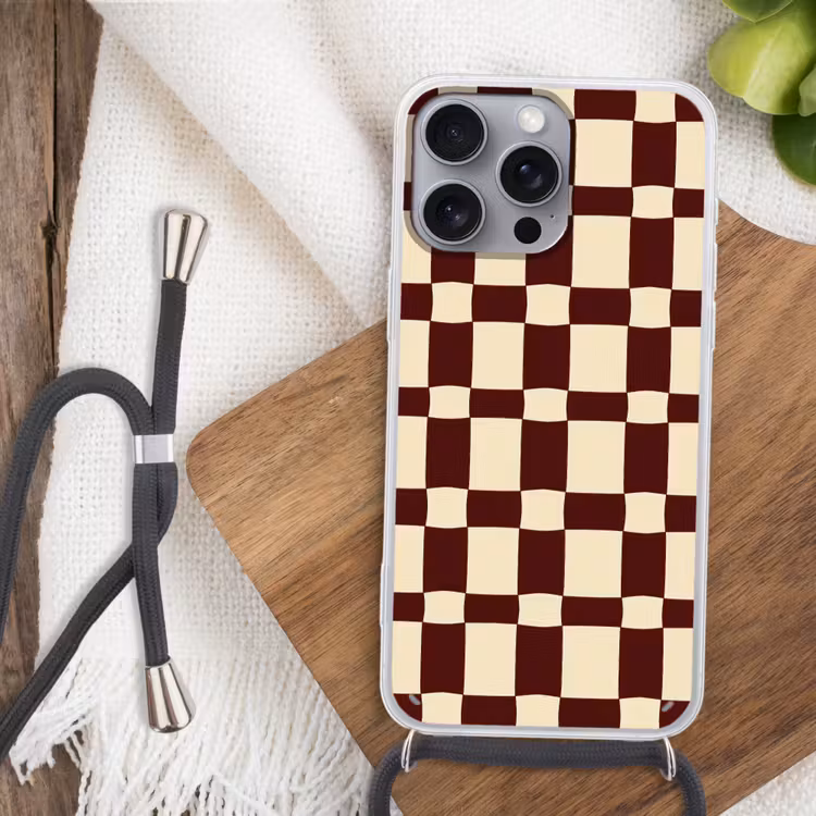 Retro - Patroon - Bruin Hoesje iPhone 16 Pro Max met koord klein 804 -sfeer4