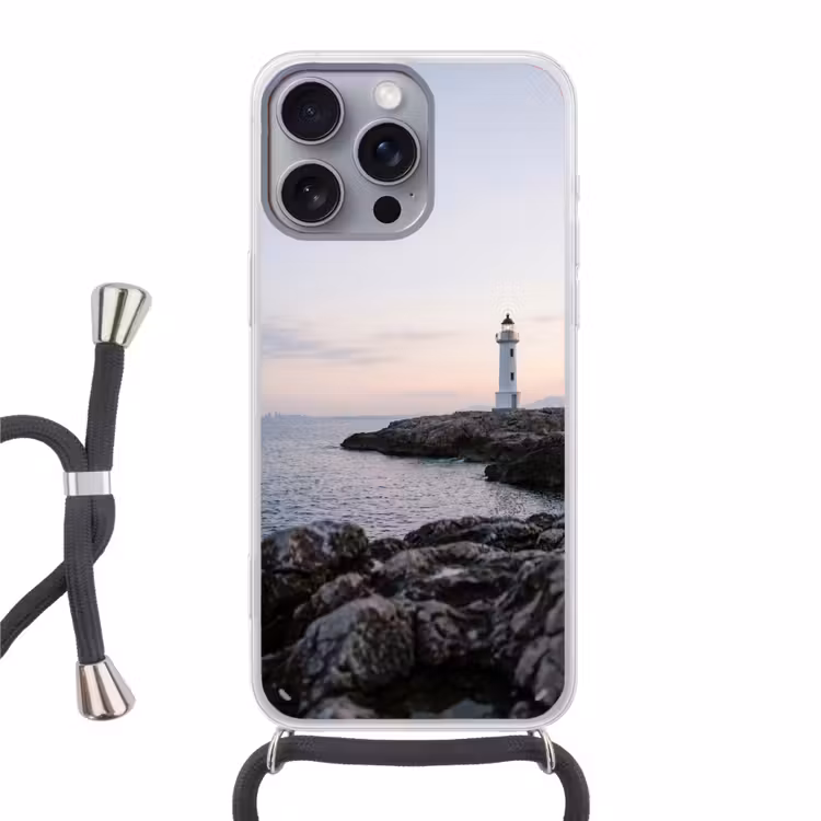 Rotsen - Vuurtoren - Wit Hoesje iPhone 16 Pro Max met koord klein -3d