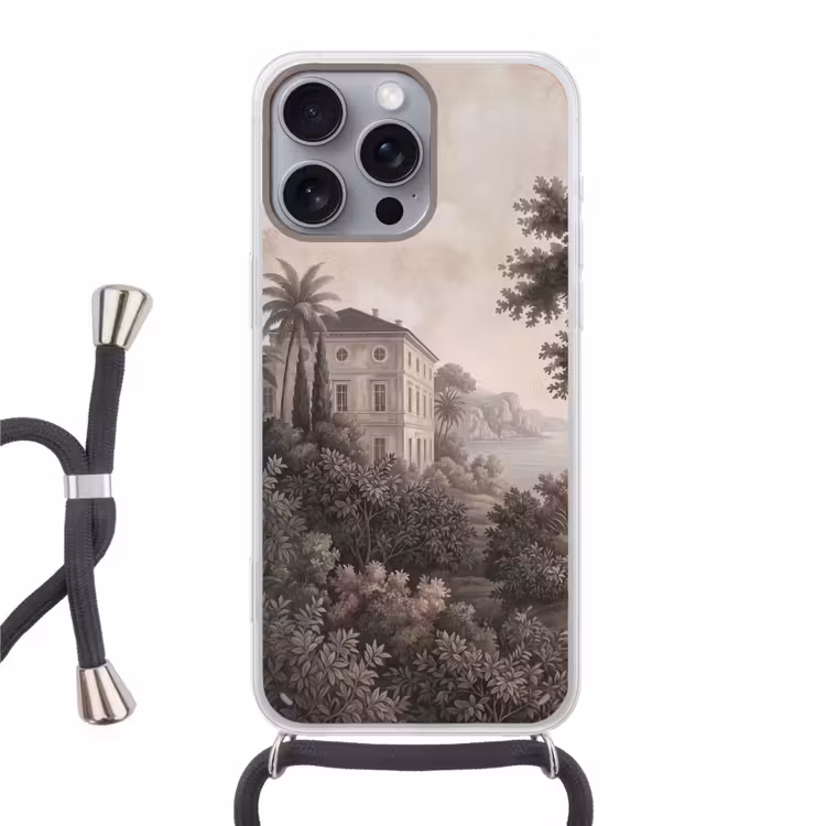 Zee - Villa - Beige Hoesje iPhone 16 Pro Max met koord klein -3d