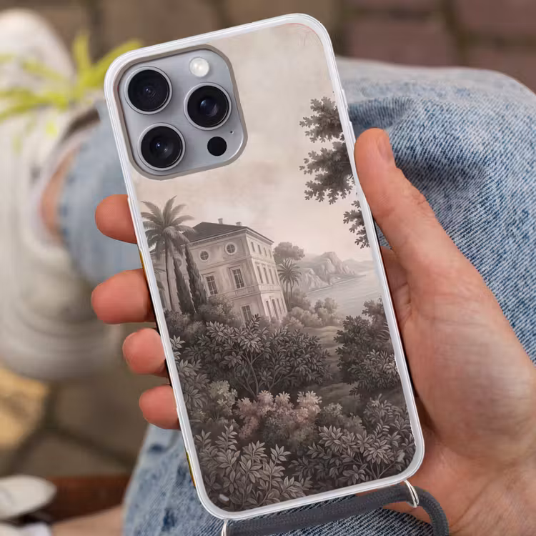 Zee - Villa - Beige Hoesje iPhone 16 Pro Max met koord klein -sfeer3