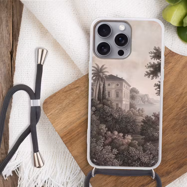 Zee - Villa - Beige Hoesje iPhone 16 Pro Max met koord klein -sfeer4