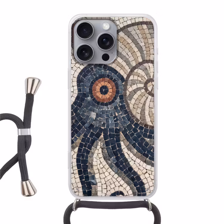 Zeeleven - Mozaïek - Kunst - Vintage - Beige Hoesje iPhone 16 Pro Max met koord klein -3d