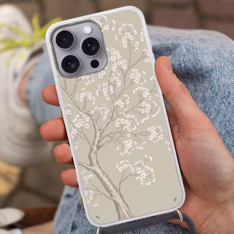 Sereen - Bloesem - Wit Hoesje iPhone 16 Pro Max met koord klein -sfeer3