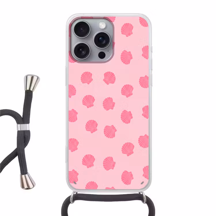Schelp - Patroon - Zee - Modern - Roze Hoesje iPhone 16 Pro Max met koord klein -3d