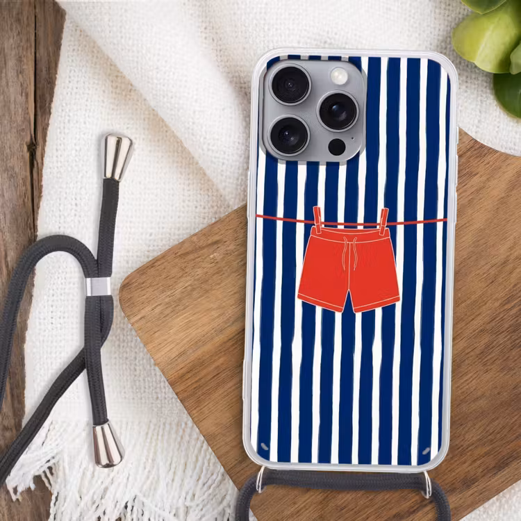 Shorts - Waslijn - Zomer - Illustratie - Rood Hoesje iPhone 16 Pro Max met koord klein -sfeer4