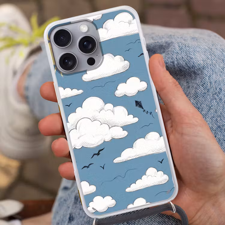 Lucht - Zon - Wolken - Natuur - Blauw Hoesje iPhone 16 Pro Max met koord klein -sfeer3