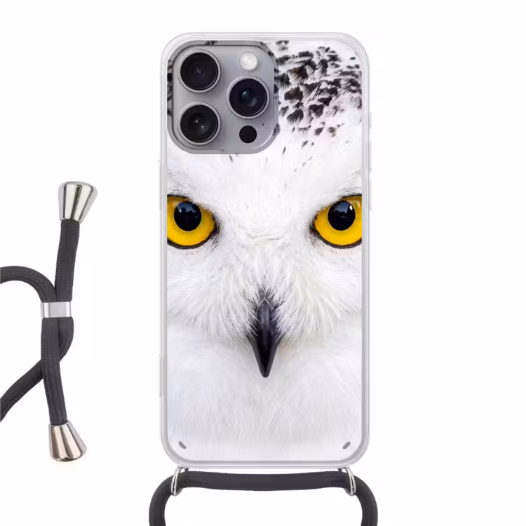 Sneeuwuil - Portret - Geel Hoesje iPhone 16 Pro Max met koord klein -3d