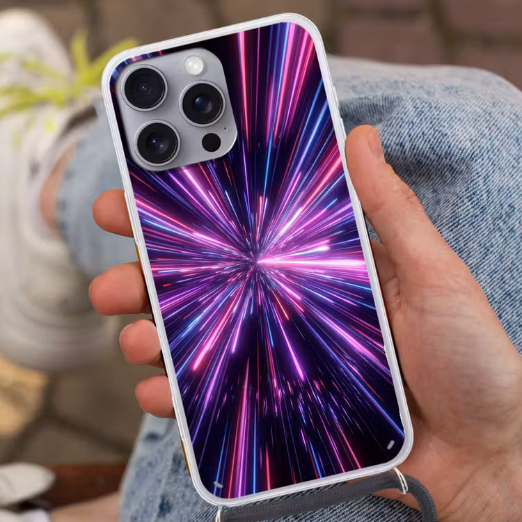 Lichtsnelheid - Ruimte - Roze - Paars Hoesje iPhone 16 Pro Max met koord klein -sfeer3