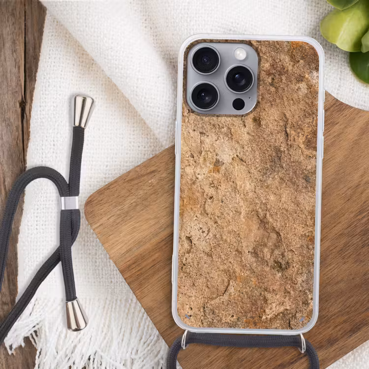 Steen - Natuur - Textuur - Abstract - Bruin Hoesje iPhone 16 Pro Max met koord klein -sfeer4