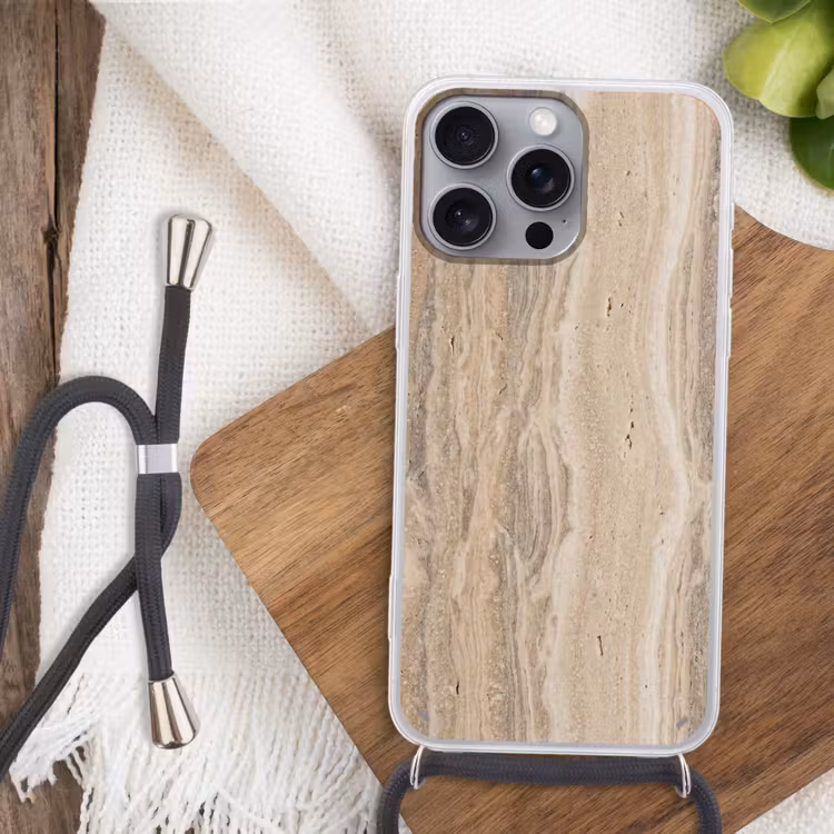 Steen - Patroon - Textuur - Natuurlijk - Beige Hoesje iPhone 16 Pro Max met koord klein -sfeer4