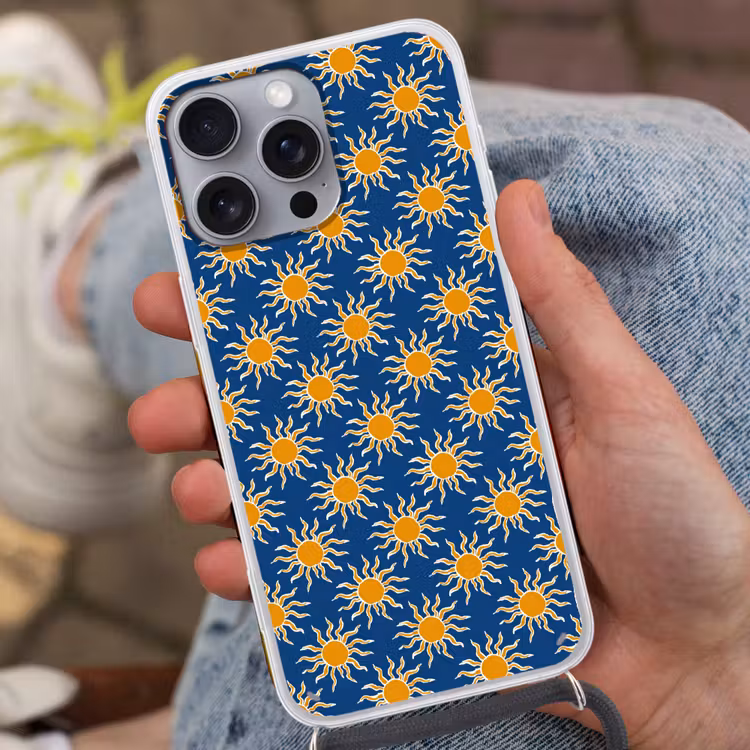 Zon - Patroon - Blauw Hoesje iPhone 16 Pro Max met koord klein 804 -sfeer3