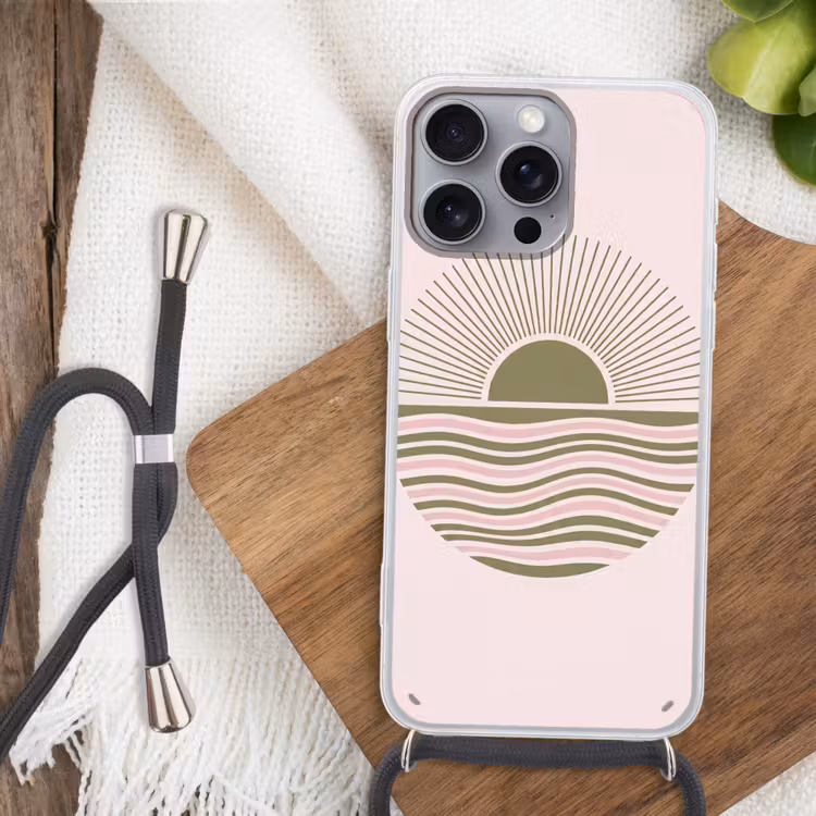 Zon - Zee - Abstract - Modern - Roze Hoesje iPhone 16 Pro Max met koord klein -sfeer4