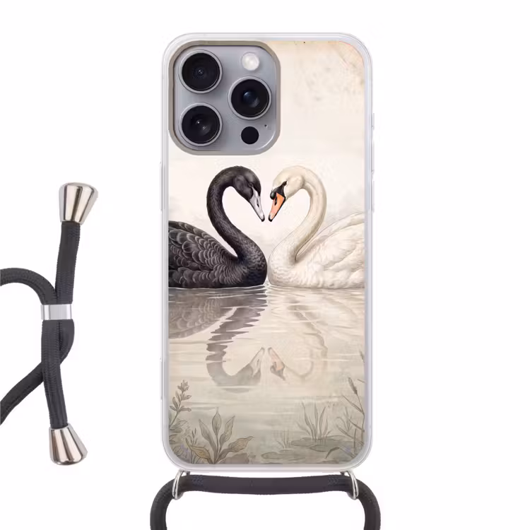 Zwanen - Hartvorm - Dieren Hoesje iPhone 16 Pro Max met koord klein -3d