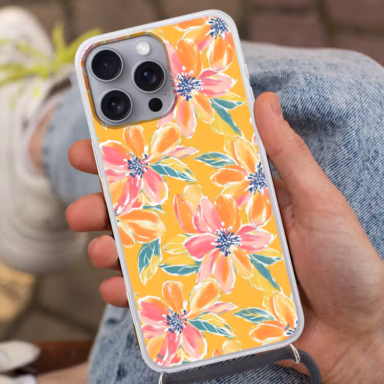 Textuur - Bloemen - Kleurrijk Hoesje iPhone 16 Pro Max met koord klein 804 -sfeer3