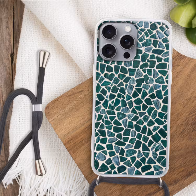 Textuur - Steen - Groen - Abstract - Patroon Hoesje iPhone 16 Pro Max met koord klein -sfeer4