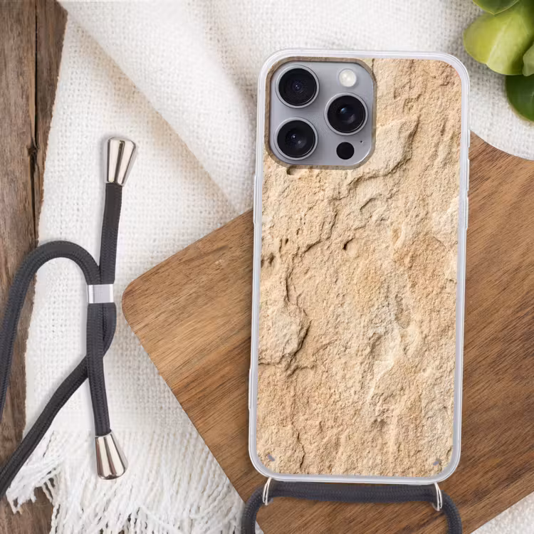 Textuur - Steen - Natuur - Beige Hoesje iPhone 16 Pro Max met koord klein -sfeer4