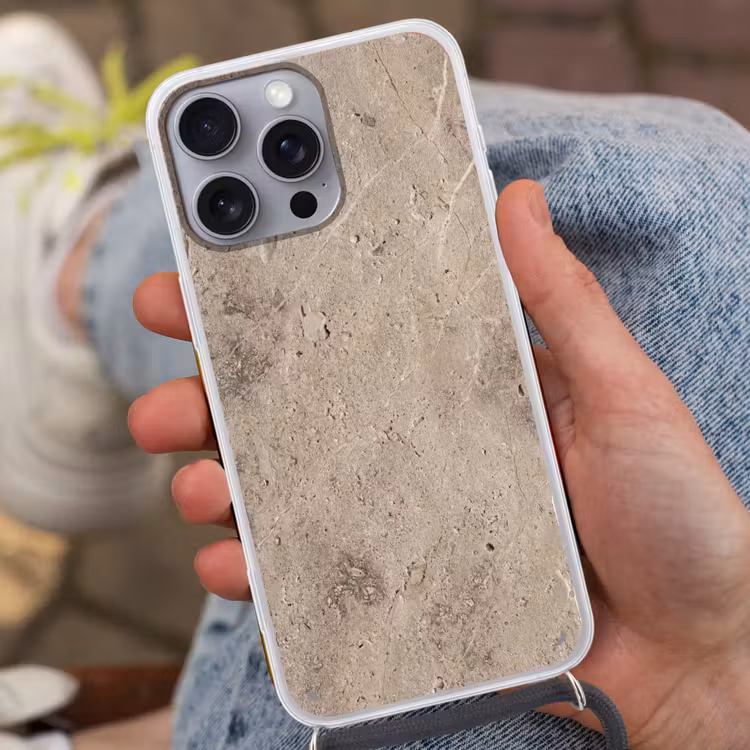 Textuur - Steen - Patroon - Rustiek - Beige Hoesje iPhone 16 Pro Max met koord klein -sfeer3