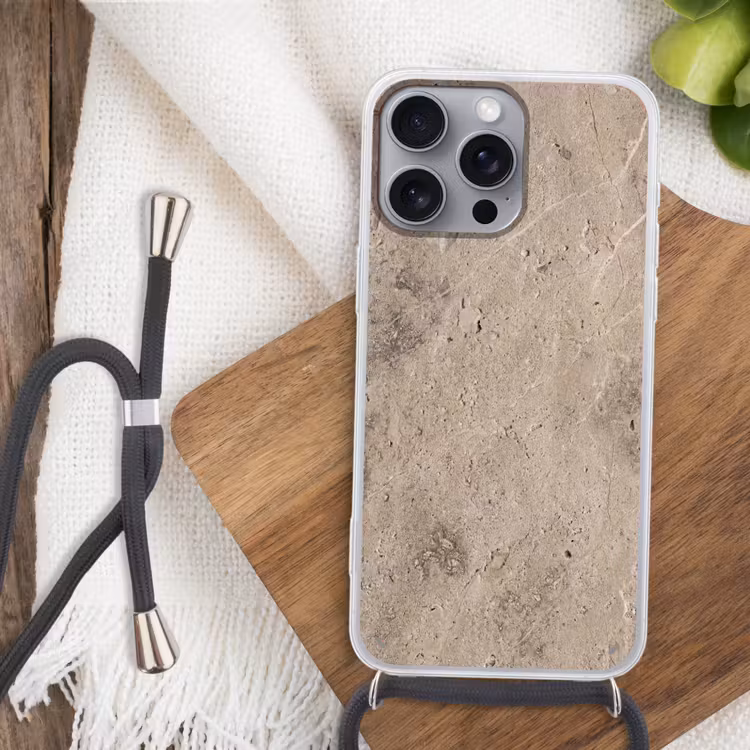 Textuur - Steen - Patroon - Rustiek - Beige Hoesje iPhone 16 Pro Max met koord klein -sfeer4