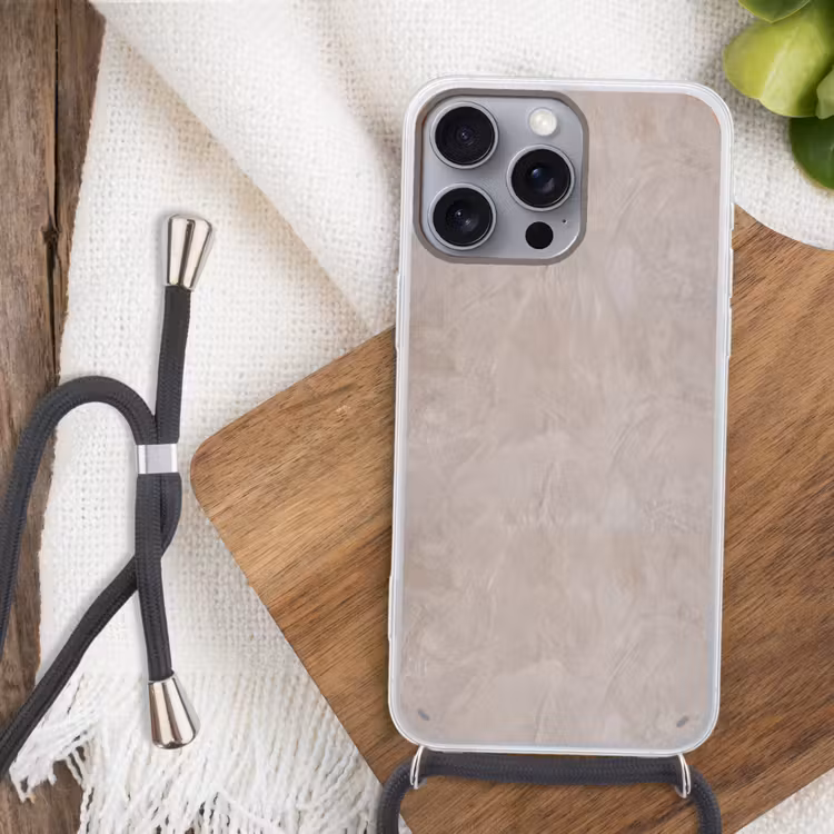 Textuur - Wand - Modern - Beige - Abstract Hoesje iPhone 16 Pro Max met koord klein -sfeer4
