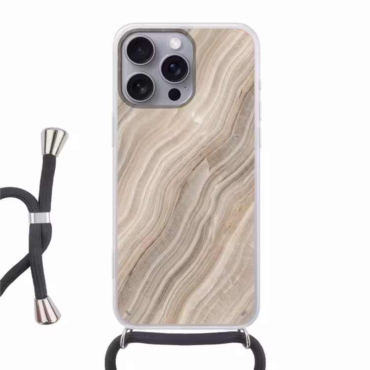 Textuur - Golvend - Abstract - Modern - Beige Hoesje iPhone 16 Pro Max met koord klein -3d