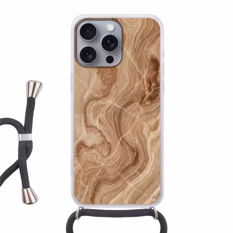 Textuur - Golvend - Abstract - Warm - Bruin Hoesje iPhone 16 Pro Max met koord klein -3d