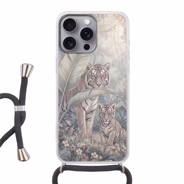 Tijger - Welp - Jungle - Illustratie - Dieren Hoesje iPhone 16 Pro Max met koord klein -3d