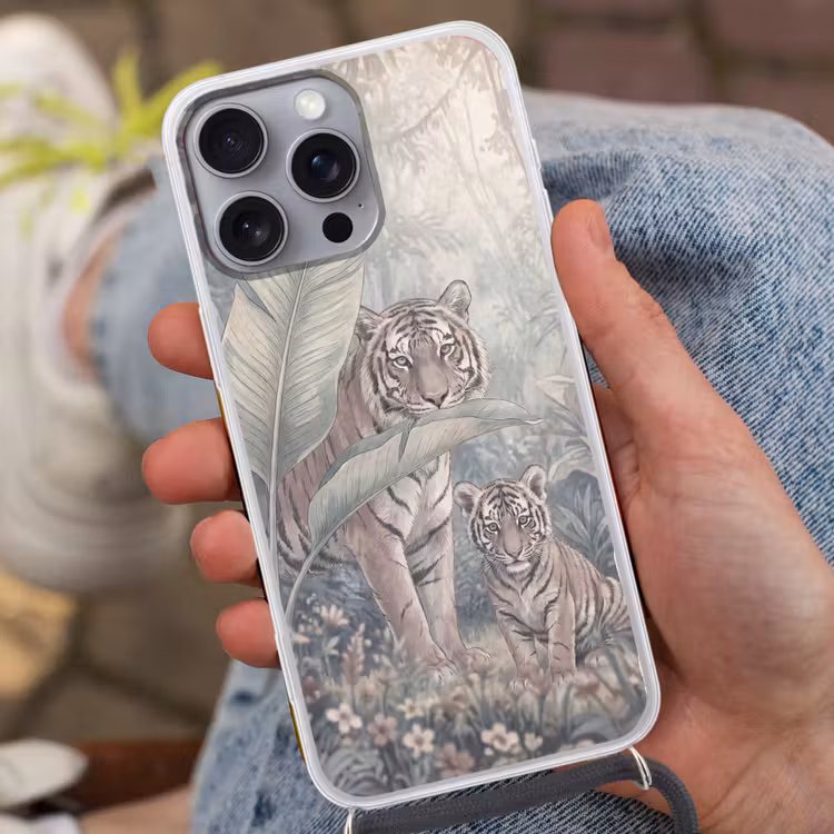 Tijger - Welp - Jungle - Illustratie - Dieren Hoesje iPhone 16 Pro Max met koord klein -sfeer3