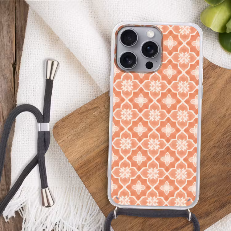 Tegelpatroon - Arabesk - Vintage - Terracotta Hoesje iPhone 16 Pro Max met koord klein 804 -sfeer4