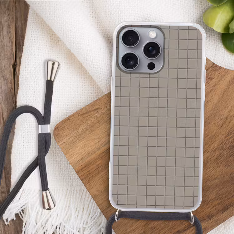 Tegel - Patroon Kiezel - Grijs Hoesje iPhone 16 Pro Max met koord klein 804 -sfeer4