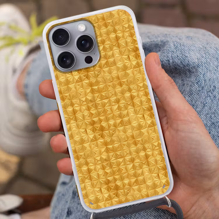 Tegels - Geometrisch - Reliëf - Goud Hoesje iPhone 16 Pro Max met koord klein 804 -sfeer3