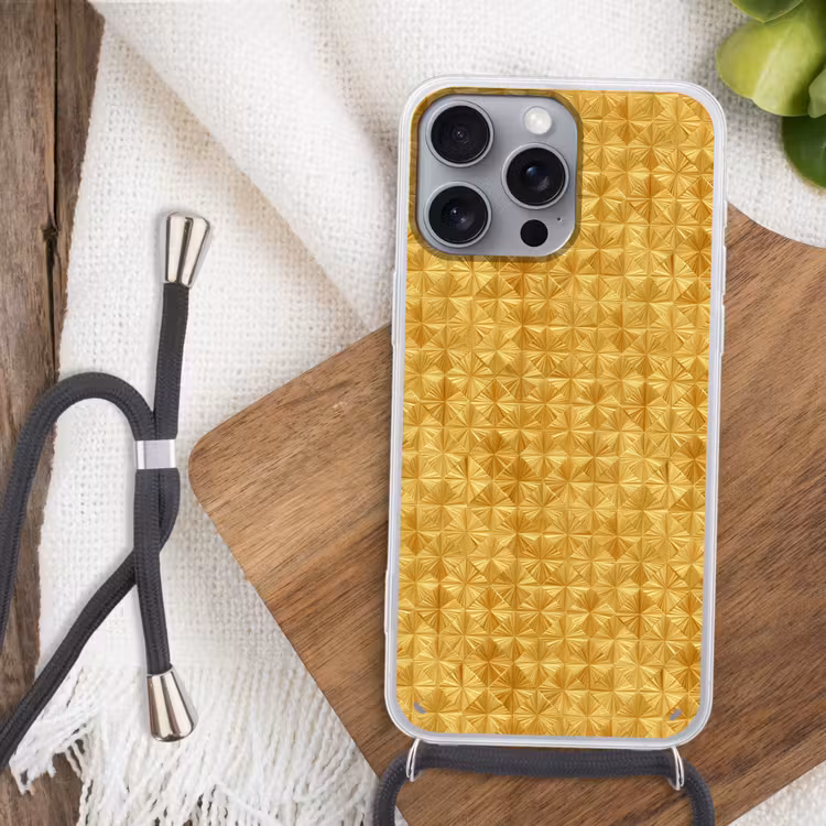 Tegels - Geometrisch - Reliëf - Goud Hoesje iPhone 16 Pro Max met koord klein 804 -sfeer4