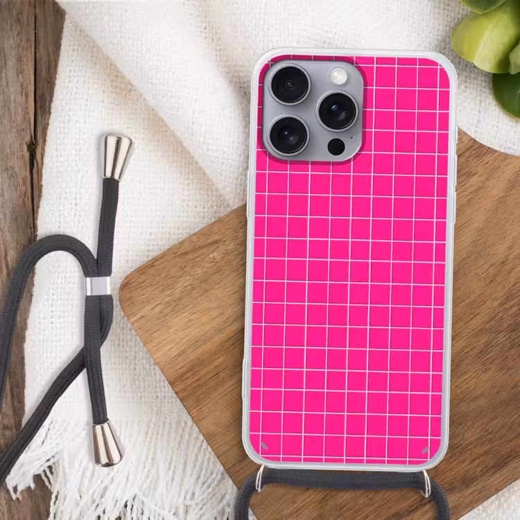 Tegels - Vierkant - Fuchsia Hoesje iPhone 16 Pro Max met koord klein 804 -sfeer4