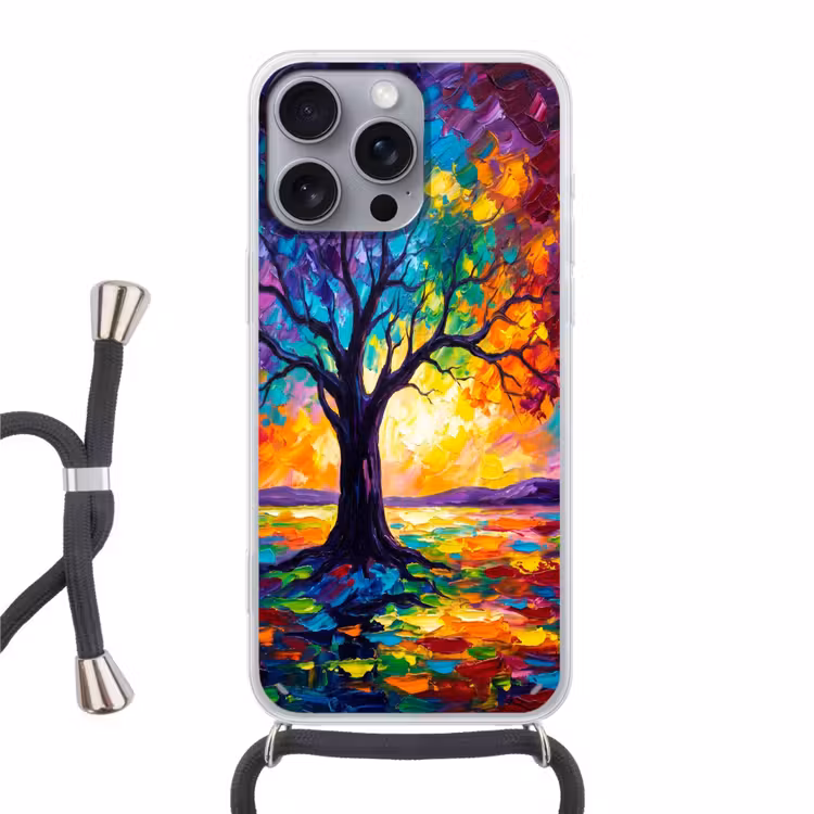 Boom - Landschap - Natuur - Abstract - Kleurrijk Hoesje iPhone 16 Pro Max met koord klein -3d